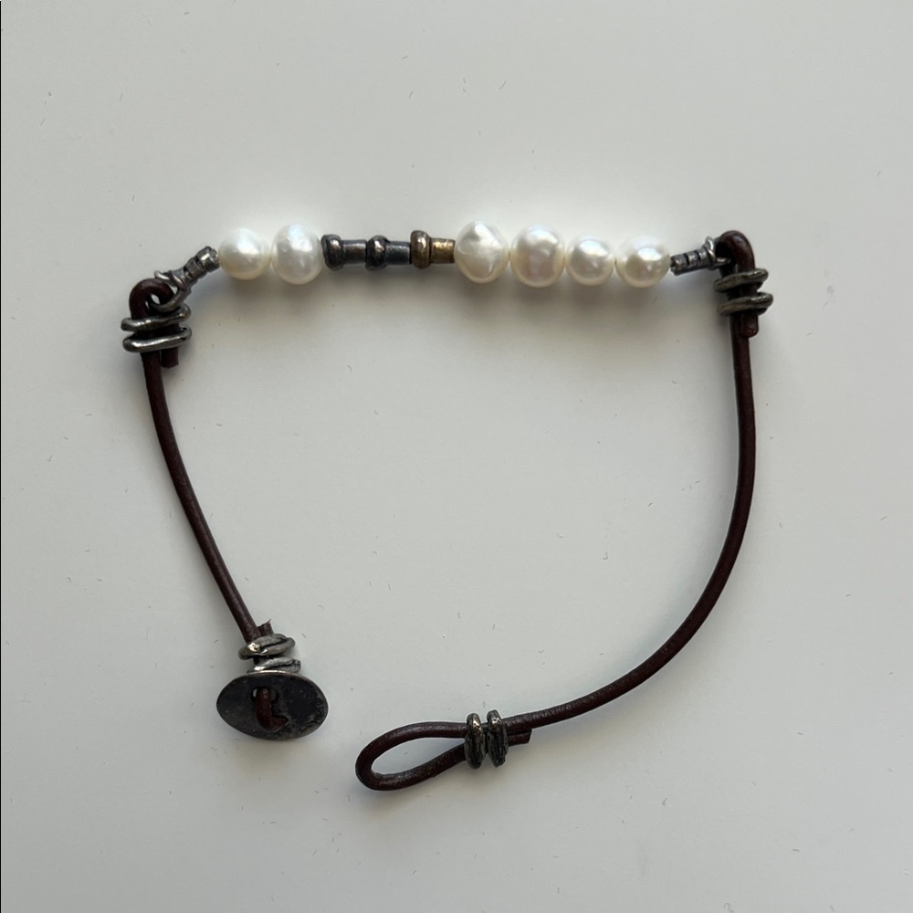 Silpada White Pearl and Brown Leather Bracelet